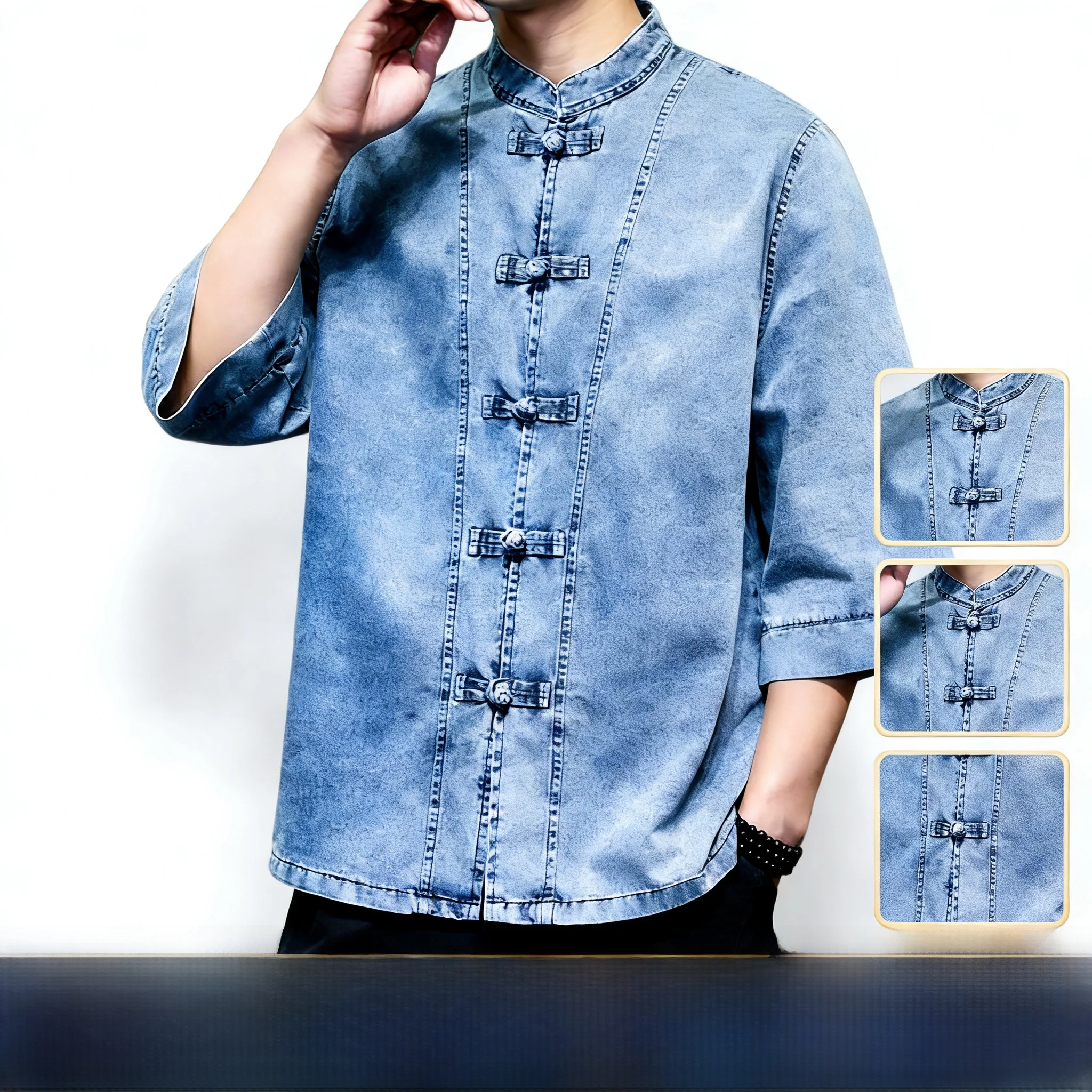 Loose Fit Casual Cotton Denim irt Men's Stand Collar Button up ort Sve Summer Versatile Tang Costume irt
Loose Fit Casual Cotton Denim irt Men's Stand Collar Button up ort Sve Summer Versatile Tang Costume irt