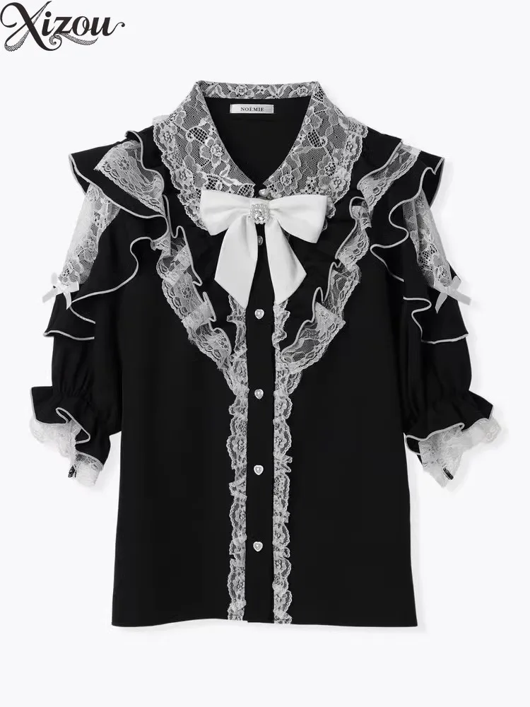 Japan Style New Summer Fashion Casual Blouse Ruffle Edge Bow Off-the-shoulder Top Lace short sleeved Sweet Women Shirts
Japan Style New Summer Fashion Casual Blouse Ruffle Edge Bow Off-the-shoulder Top Lace short sleeved Sweet Women Shirts