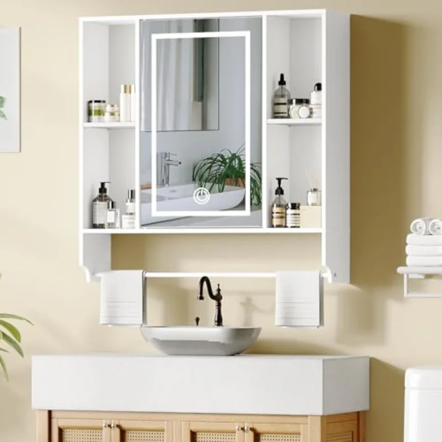 Настенный шкаф для ванной комнаты с зеркалом, настенный аптечный шкаф с LED-подсветкой с регулировкой цвета, зеркальный шкаф для хранения над унитазом
Настенный шкаф для ванной комнаты с зеркалом, настенный аптечный шкаф с LED-подсветкой с регулировкой цвета, зеркальный шкаф для хранения над унитазом