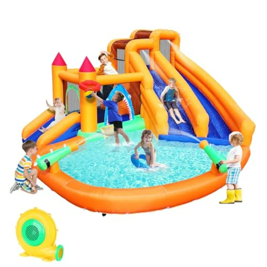 Outdoor backyard inflatable bounce house with triple water slide, double cannon, climbing wall, jumping area, splash pool, bask
Outdoor backyard inflatable bounce house with triple water slide, double cannon, climbing wall, jumping area, splash pool, bask