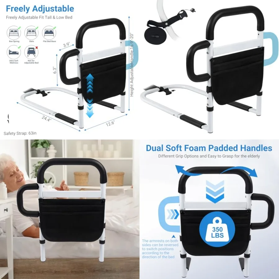 Bed Rails for Elderly Adults Safety, Adjustable Bed Side Rails with Side Handle, Bed Cane with Storage Bag, Fit King, Queen, Fu
Bed Rails for Elderly Adults Safety, Adjustable Bed Side Rails with Side Handle, Bed Cane with Storage Bag, Fit King, Queen, Fu