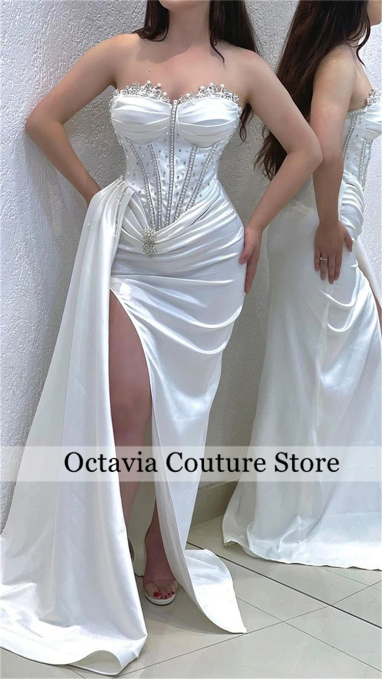 White Pearl Fish Bone Evening Dresses Bead 2024 Birthday Luxury Dress Ruched Side Train Wedding Guest Gown With Split Customized
White Pearl Fish Bone Evening Dresses Bead 2024 Birthday Luxury Dress Ruched Side Train Wedding Guest Gown With Split Customized