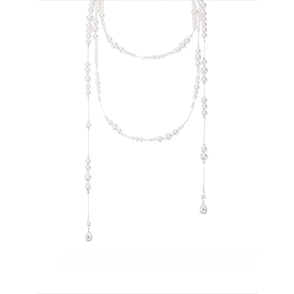 Y Long pearl necklace with crystal layering, vintage starry sky collarbone chain
Y Long pearl necklace with crystal layering, vintage starry sky collarbone chain