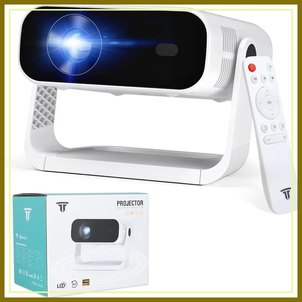 1080P Mini Projector for Bedroom, 240 ANSI Lumens, WiFi & Bluetooth, 4K Support, Auto Keystone, 360° Rotatable, White
1080P Mini Projector for Bedroom, 240 ANSI Lumens, WiFi & Bluetooth, 4K Support, Auto Keystone, 360° Rotatable, White
