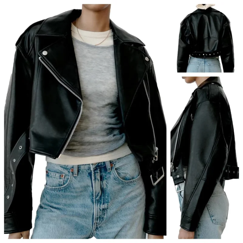 Women's Faux PU Leather Jacket - Short Lapel Zipper Motorcycle Style Coat, Casual High Street Outerwear
Women's Faux PU Leather Jacket - Short Lapel Zipper Motorcycle Style Coat, Casual High Street Outerwear