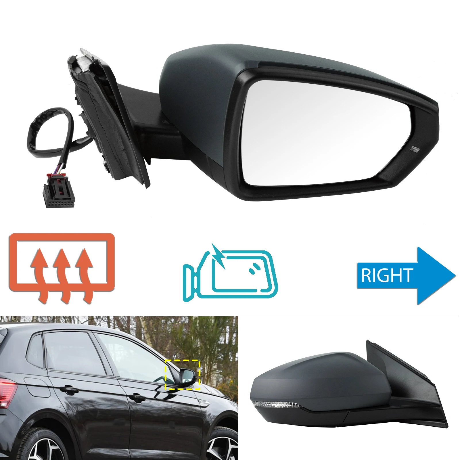 Right Hand Side Mirror Assembly Electric Heated Primer For VW Polo MK6 VI 2017-up Side Door Rearview Mirror 2G1857508E9B9
Right Hand Side Mirror Assembly Electric Heated Primer For VW Polo MK6 VI 2017-up Side Door Rearview Mirror 2G1857508E9B9