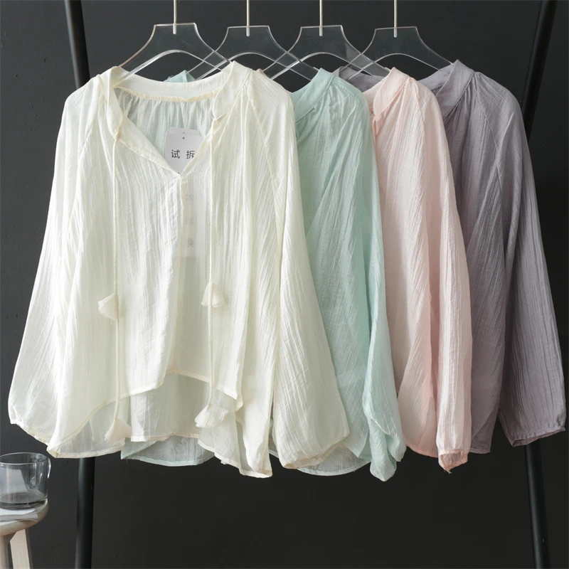 Korean V-neck Loose Blouses Women Spring Summer Long Sleeve Petal Ribbon Modern Dance Top Ultra-thin Comfortable Sunscreen Shirt
Korean V-neck Loose Blouses Women Spring Summer Long Sleeve Petal Ribbon Modern Dance Top Ultra-thin Comfortable Sunscreen Shirt
