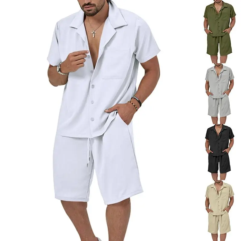 Summer Men's Short sleeved Shorts Set Solid Color Collar Shirt Large Casual Two Piece
Summer Men's Short sleeved Shorts Set Solid Color Collar Shirt Large Casual Two Piece