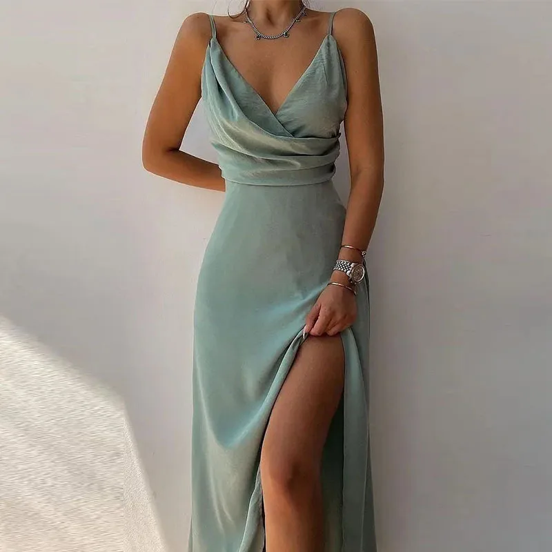 Sexy Deep V Neck Paghetti Strap High Waist Dress For Women Elegant Big Hem High Split Folds Long Dresses 2024 Summer New Lady
Sexy Deep V Neck Paghetti Strap High Waist Dress For Women Elegant Big Hem High Split Folds Long Dresses 2024 Summer New Lady