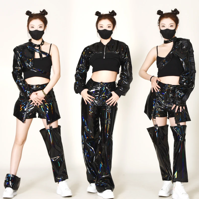 Black Laser Kpop Outfit Ladies Bright Leather Top Pants Child Group Hiphop Jazz Dance Costumes Nightclub Rave Clothes XS5359
Black Laser Kpop Outfit Ladies Bright Leather Top Pants Child Group Hiphop Jazz Dance Costumes Nightclub Rave Clothes XS5359