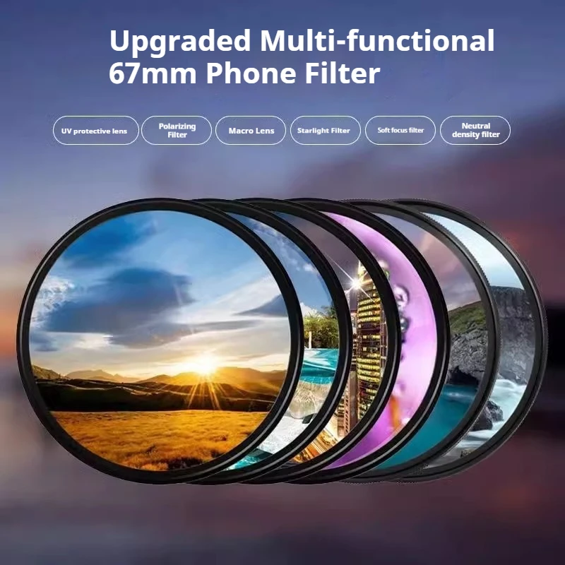 Multifunctional Mobile Phone Filter 67mm Phone Clip Polarizer ND Adjustable Star Close-up Black White Soft Light Fliter
Multifunctional Mobile Phone Filter 67mm Phone Clip Polarizer ND Adjustable Star Close-up Black White Soft Light Fliter