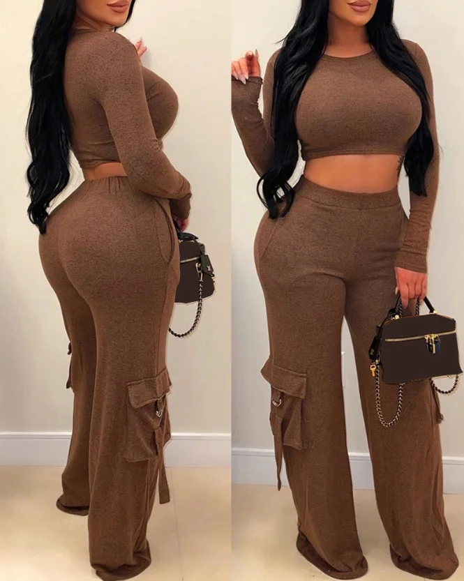Two Piece Set for Women 2024 Spring Long Sleeve Round Neck Crop Top & Pocket Design Cargo Pants Set Slim Fit Y2K Streetwear
Two Piece Set for Women 2024 Spring Long Sleeve Round Neck Crop Top & Pocket Design Cargo Pants Set Slim Fit Y2K Streetwear