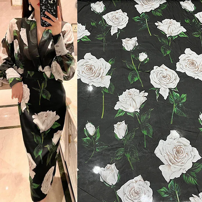 Fashion White Rose Flower Printed Natural Silk Georgette Fabric For Women Dress Blouse Stoffa Tuch Ткань Tela Tessuto DIY Cloth
Fashion White Rose Flower Printed Natural Silk Georgette Fabric For Women Dress Blouse Stoffa Tuch Ткань Tela Tessuto DIY Cloth
