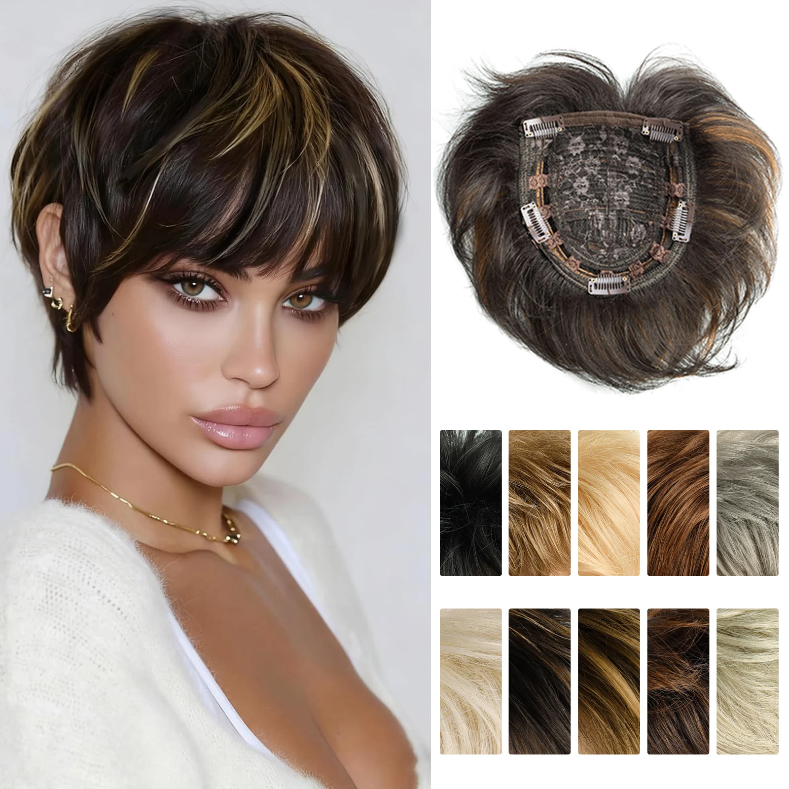 Short Hair Topper for Thinning Hair Synthetic 6 Inch Short Pixie Cut Toppers Hair Pieces Natural Curly Texture
Short Hair Topper for Thinning Hair Synthetic 6 Inch Short Pixie Cut Toppers Hair Pieces Natural Curly Texture