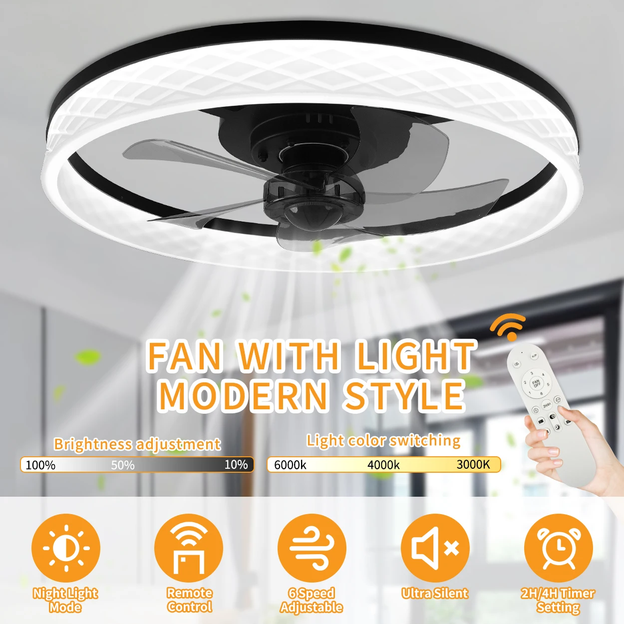 Intelligent Modern Ceiling Fan Lamp, Home, Living Room, Bedroom, Silent Motor, with Embedded Ceiling Fan Lamp for Home Lighting
Intelligent Modern Ceiling Fan Lamp, Home, Living Room, Bedroom, Silent Motor, with Embedded Ceiling Fan Lamp for Home Lighting