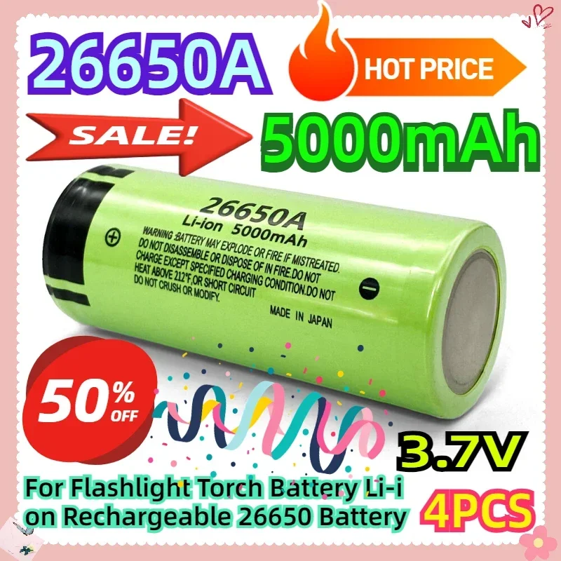 For Flashlight Torch Battery 3.7V 5000mAh Li-ion Rechargeable 26650 Battery 4pcs
For Flashlight Torch Battery 3.7V 5000mAh Li-ion Rechargeable 26650 Battery 4pcs