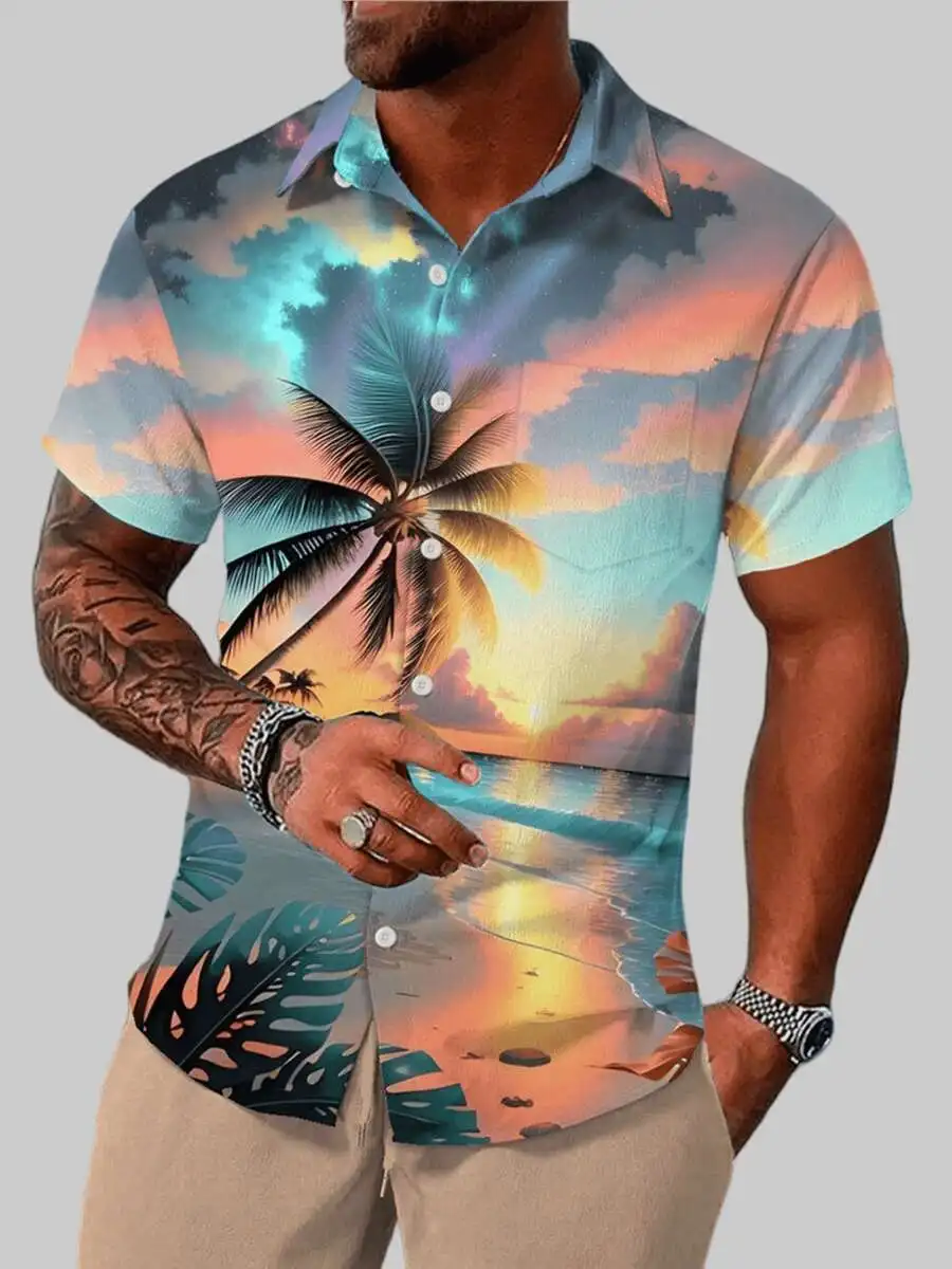 Tropical Sunset Palm Tree Print Casual Hawaiian Shirt For Men Summer Beach Outfit
Tropical Sunset Palm Tree Print Casual Hawaiian Shirt For Men Summer Beach Outfit