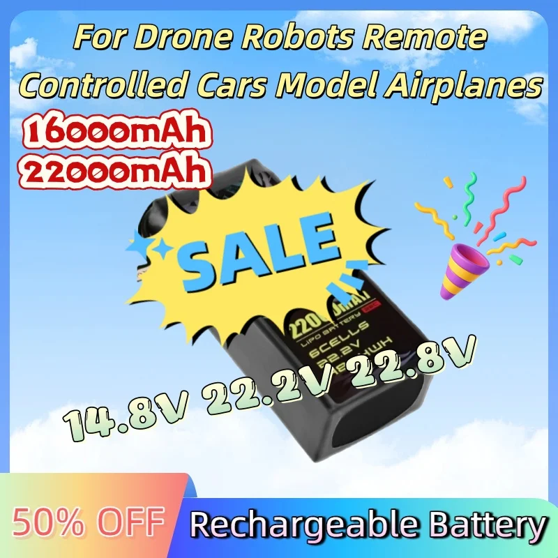 Аккумулятор литий-ионный перезаряжаемый 16000/22000 мАч 14.8В 22.2В 22.8В для дронов, роботов, радиоуправляемых машин, моделей самолетов, моделей лодок
Аккумулятор литий-ионный перезаряжаемый 16000/22000 мАч 14.8В 22.2В 22.8В для дронов, роботов, радиоуправляемых машин, моделей самолетов, моделей лодок