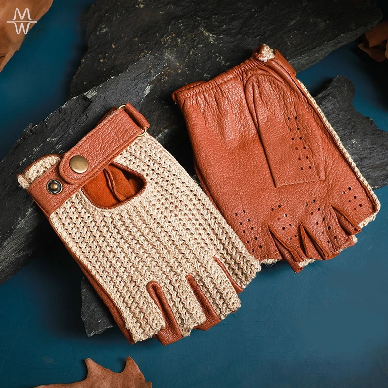Men Retro Genuine Leather Fingerless Gloves Knitted Breathable Half Finger Gloves For Motorcycle Riding Driving Sports
Men Retro Genuine Leather Fingerless Gloves Knitted Breathable Half Finger Gloves For Motorcycle Riding Driving Sports