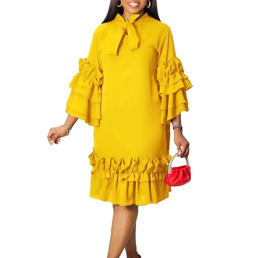 Elegant Office Ladies Dresses Bow Collar Flare Sleeve Ruffles Knee Length Fashion Female Business Work Wear Vestidos Mujer Dress
Elegant Office Ladies Dresses Bow Collar Flare Sleeve Ruffles Knee Length Fashion Female Business Work Wear Vestidos Mujer Dress