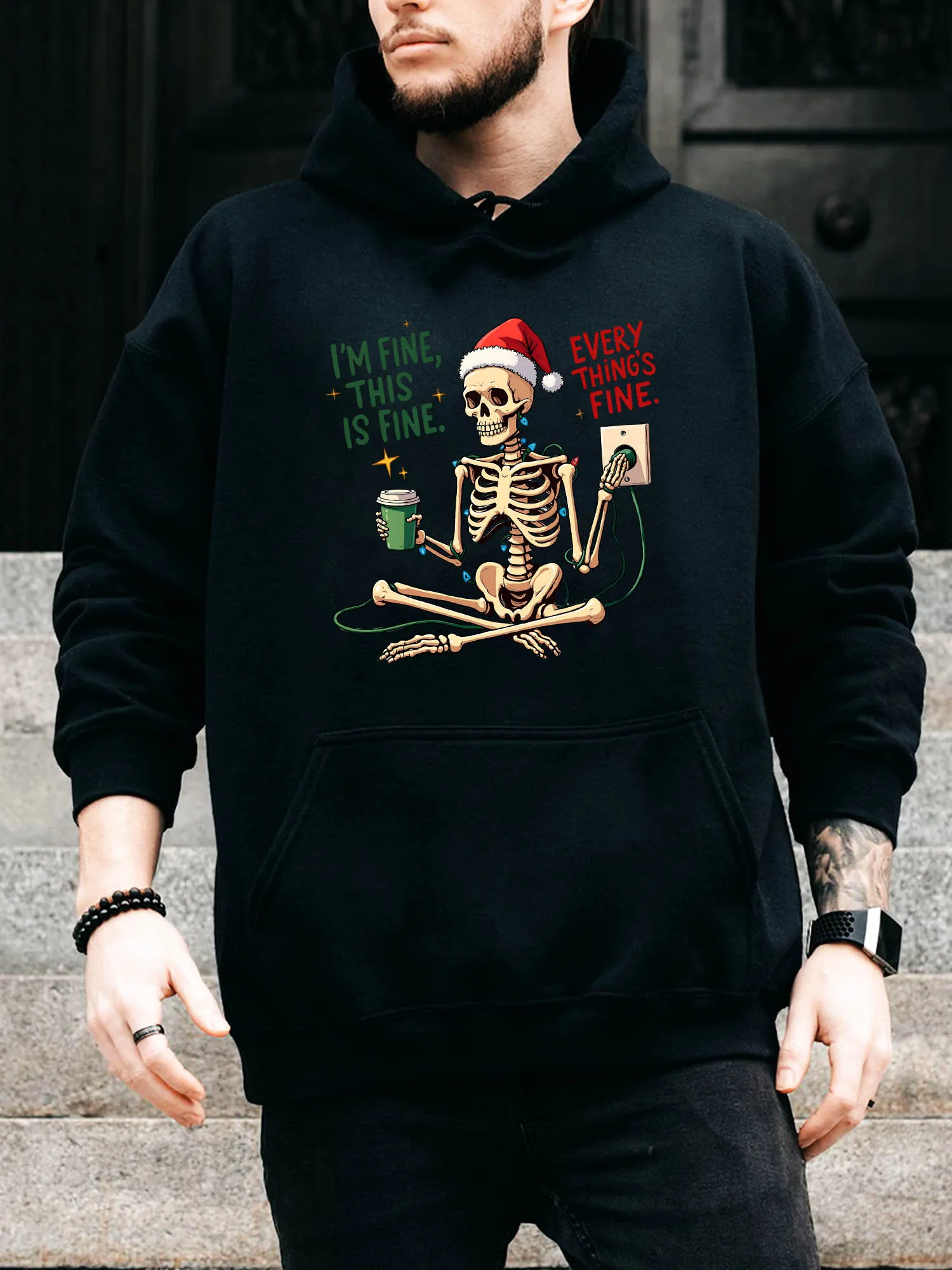 Skeleton Everything Is Fine Men's Drawstring Hoodie - Casual Comfortable Black Pullover, Fall & Winter Hooded Sweatshirt
Skeleton Everything Is Fine Men's Drawstring Hoodie - Casual Comfortable Black Pullover, Fall & Winter Hooded Sweatshirt