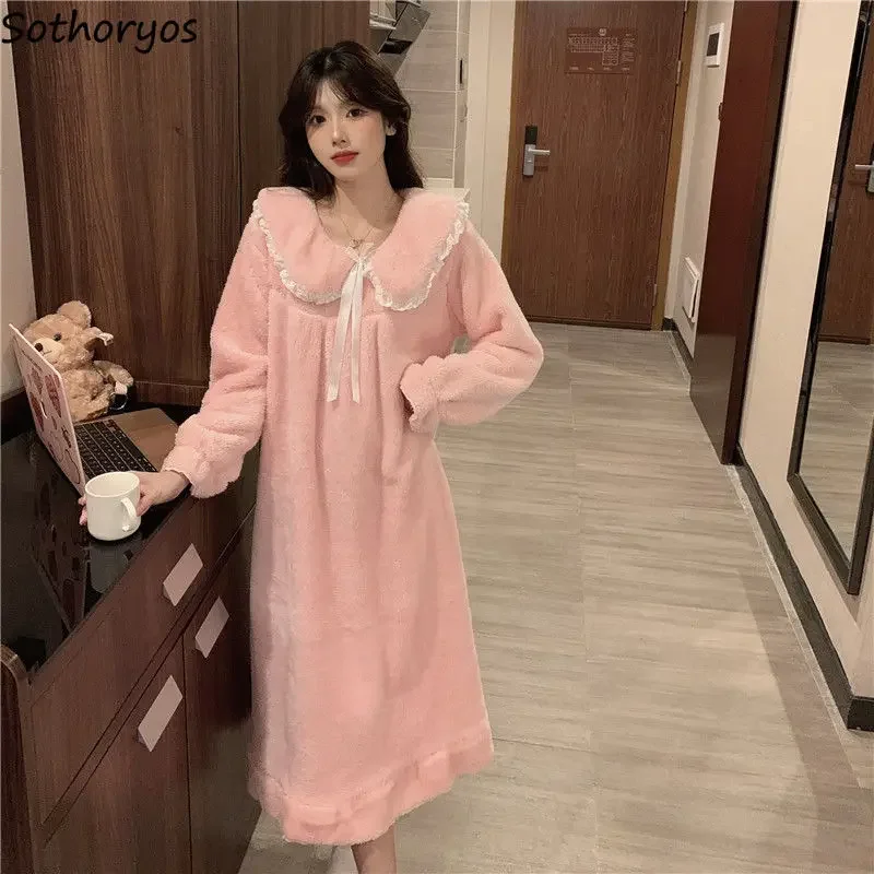 Sweet Princess Nightgowns Women Loose Flannel Soft Winter Warm Home Lounge Wear Girls Nightdress New Lovely Korean Lace Homewear
Sweet Princess Nightgowns Women Loose Flannel Soft Winter Warm Home Lounge Wear Girls Nightdress New Lovely Korean Lace Homewear