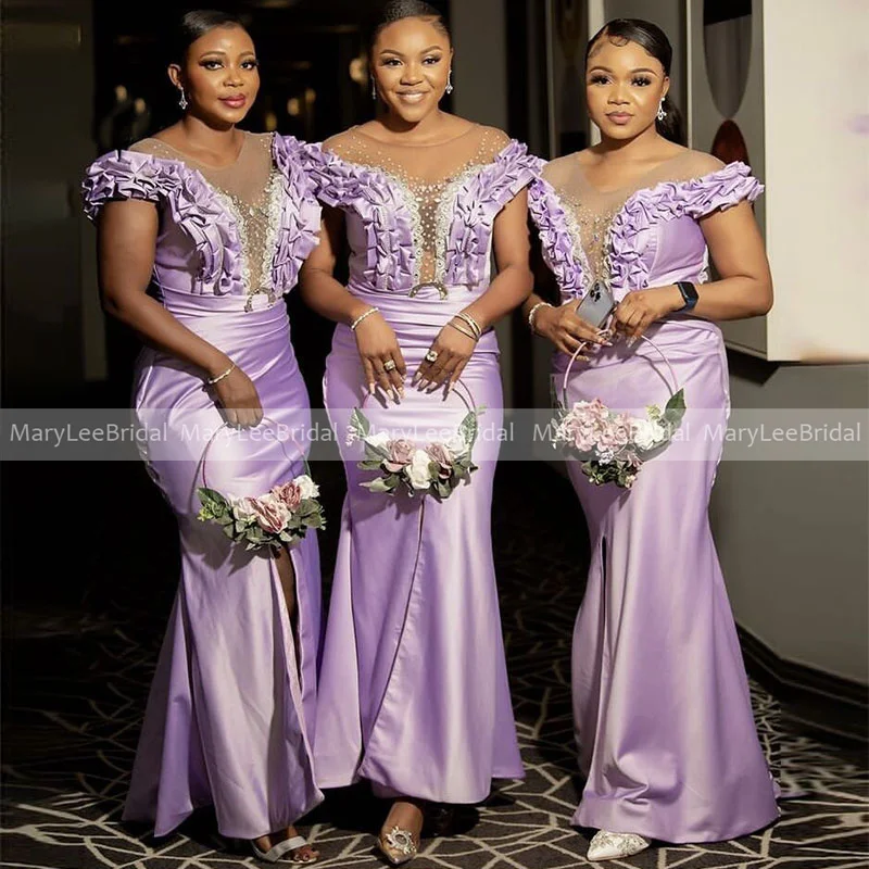 2022 Lavender Mermaid Bridesmaid Dresses With Pleat Ruffles Pearls Bead Skin Mesh Cap Sleeve Front Slit Long Wedding Party Dress
2022 Lavender Mermaid Bridesmaid Dresses With Pleat Ruffles Pearls Bead Skin Mesh Cap Sleeve Front Slit Long Wedding Party Dress