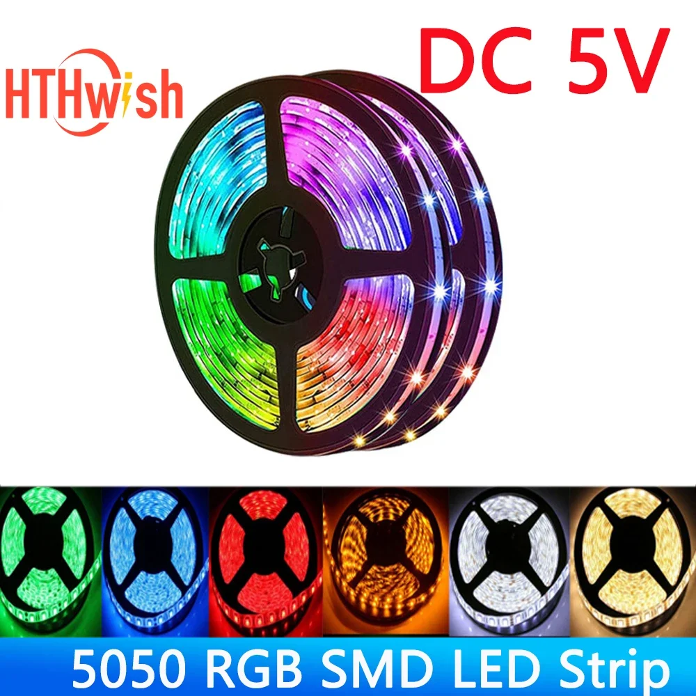 DC 5V SMD 5050 RGB LED Tape 5m LED Strip Light 5 Meters TV Backlight Lighting Flexible Ribbon Lamp for Room Decoration
DC 5V SMD 5050 RGB LED Tape 5m LED Strip Light 5 Meters TV Backlight Lighting Flexible Ribbon Lamp for Room Decoration