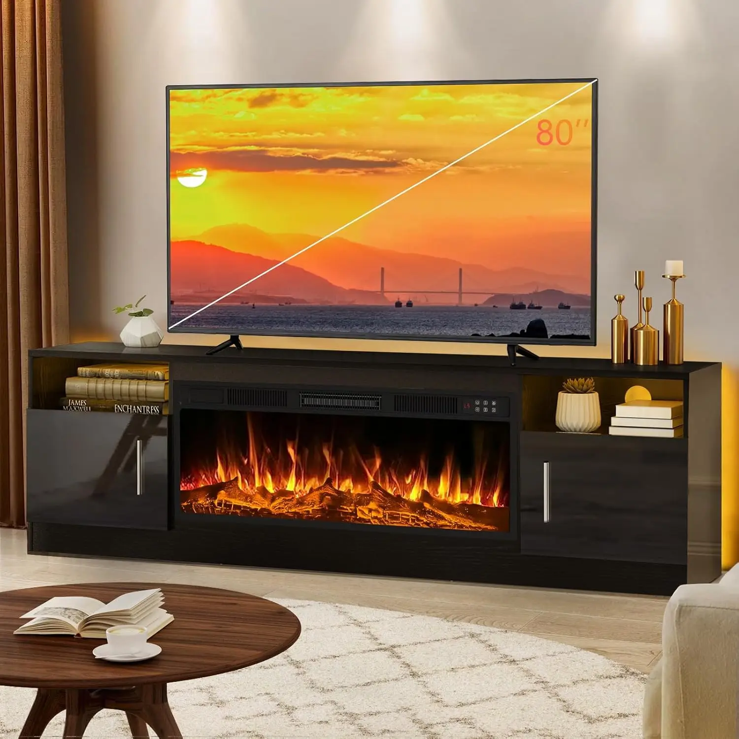 Fireplace tv Stand with 36 inch Fireplace Up to 80" TVs,LED Light Entertainment Center and Storage, 70" Modern Wood, Custom
Fireplace tv Stand with 36 inch Fireplace Up to 80" TVs,LED Light Entertainment Center and Storage, 70" Modern Wood, Custom