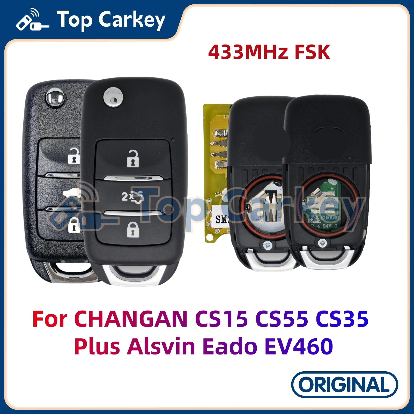 TopCarkey Original Flip Remote Key 3 Buttons 433MHz FSK for CHANGAN CS15 CS55 CS35 Plus Alsvin Eado EV460
TopCarkey Original Flip Remote Key 3 Buttons 433MHz FSK for CHANGAN CS15 CS55 CS35 Plus Alsvin Eado EV460