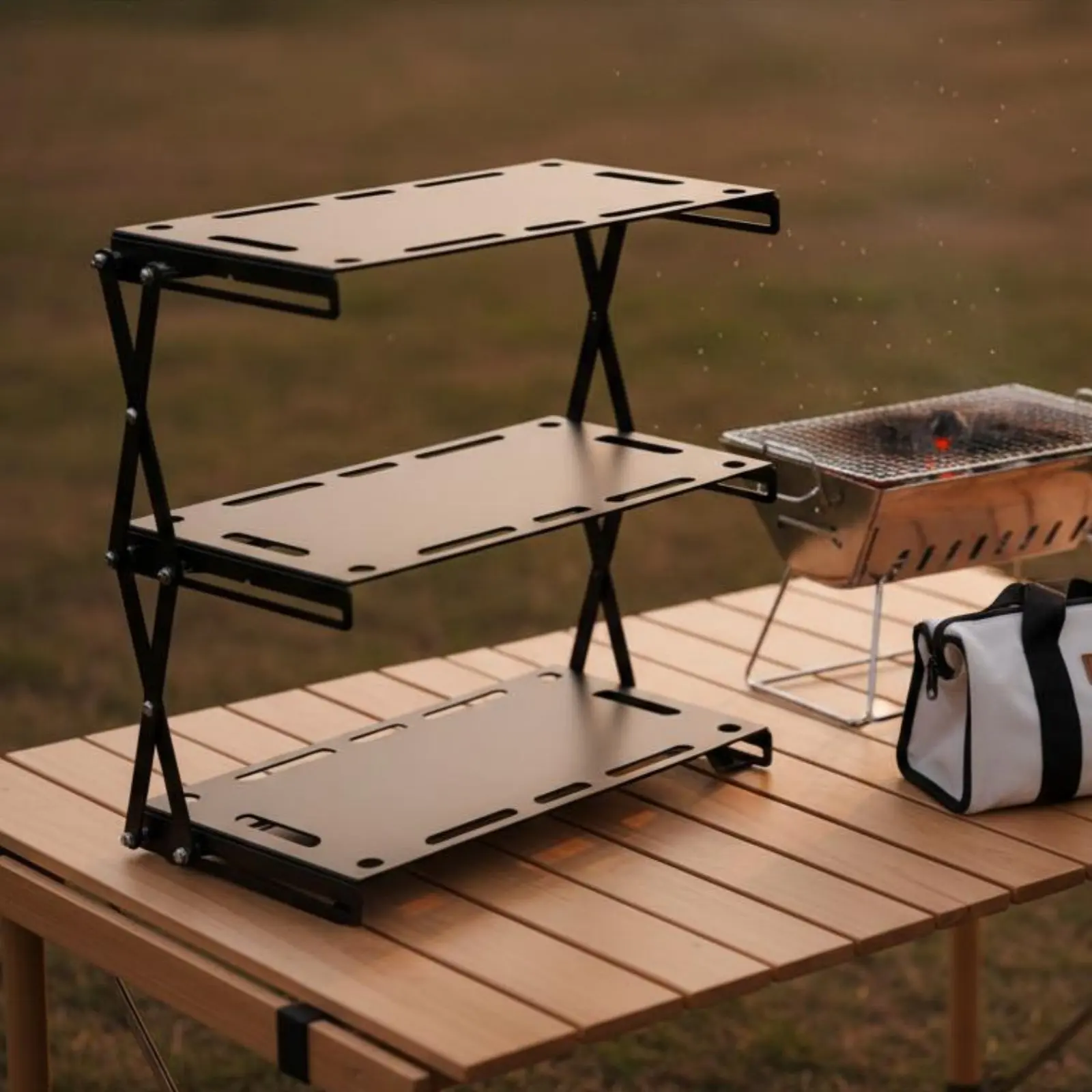 Foldable Camping Shelf No Assembly Required 3 Tier Folding Shelf 3-Tier Desktop Rack Sturdy Construction for Picnickers
Foldable Camping Shelf No Assembly Required 3 Tier Folding Shelf 3-Tier Desktop Rack Sturdy Construction for Picnickers