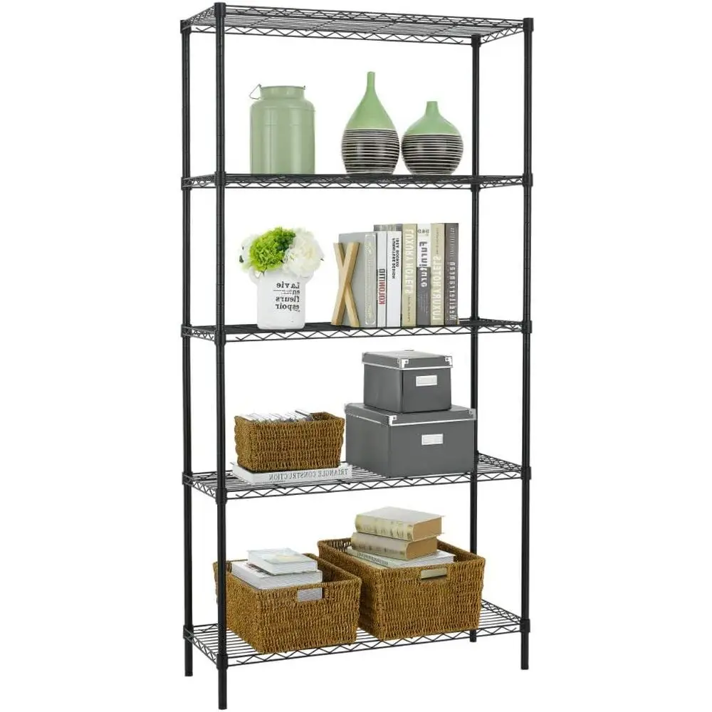 5-Tier Heavy-Duty Metal Storage Shelves, 36x14x72, Black, Adjustable Racks, Holds 1000 lbs, No-Tool Assembly, Ideal for Home and
5-Tier Heavy-Duty Metal Storage Shelves, 36x14x72, Black, Adjustable Racks, Holds 1000 lbs, No-Tool Assembly, Ideal for Home and