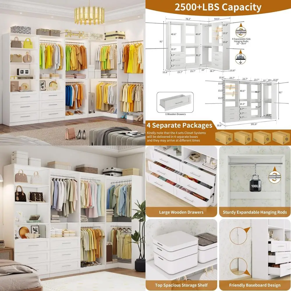 Closet System with 6 Ders, ular Closet Organizer System Wood with 9 Hanging Rods&Adjustable Shelves, 101.9" L-Shaped Closet Syst
Closet System with 6 Ders, ular Closet Organizer System Wood with 9 Hanging Rods&Adjustable Shelves, 101.9" L-Shaped Closet Syst