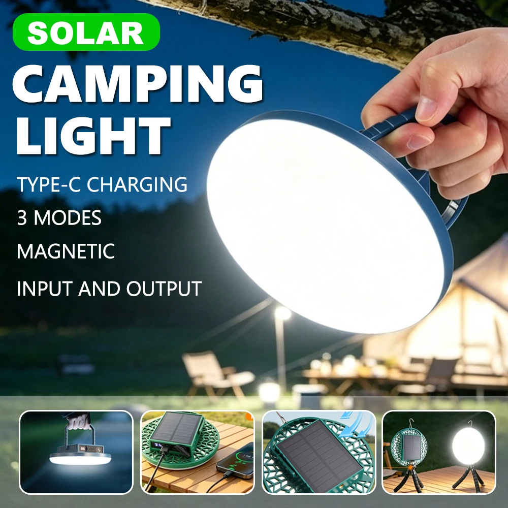 Solar LED Camping Lantern LED Light Rechargeable 3 Modes Power Bank Emergency Lamp with Magnet & Hook for Outdoor Camping Hik
Solar LED Camping Lantern LED Light Rechargeable 3 Modes Power Bank Emergency Lamp with Magnet & Hook for Outdoor Camping Hik