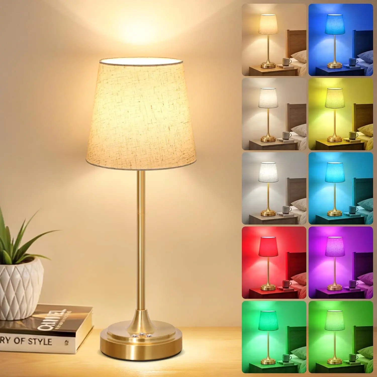 Cordless Table Lamp Rechargeable, 5000mAh Battery Operated Desk Lamp, 3 Colors & 7 RGB Stepless Dimmable, Touch Control Ambient Light for Bedside, Bedroom, Dining Room, Living Room, Gold, Flaxen Shade
Cordless Table Lamp Rechargeable, 5000mAh Battery Operated Desk Lamp, 3 Colors & 7 RGB Stepless Dimmable, Touch Control Ambient Light for Bedside, Bedroom, Dining Room, Living Room, Gold, Flaxen Shade