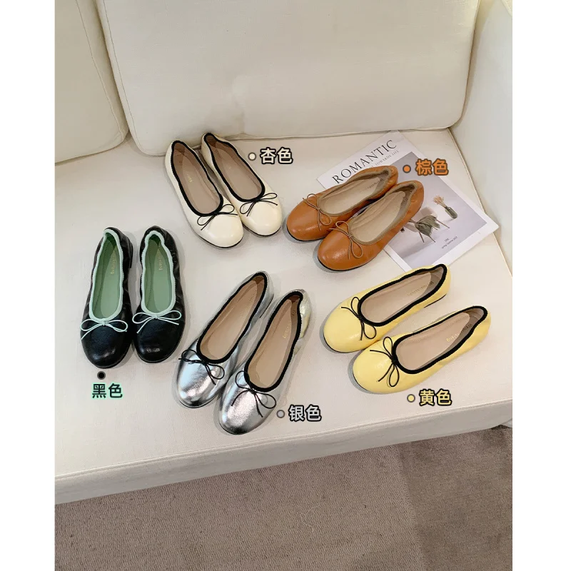 Women's flat ballet shoes with bow, round toe, shallow cut, egg roll shoes
Women's flat ballet shoes with bow, round toe, shallow cut, egg roll shoes