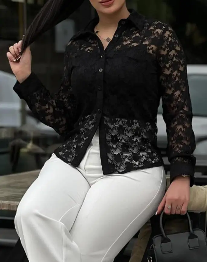 Y2K Shirts Woman 2025 Spring Turn-Down Collar Button Front Pocket Design Floral Lace Shirt Casual Lightweight Sexy Sheer Top
Y2K Shirts Woman 2025 Spring Turn-Down Collar Button Front Pocket Design Floral Lace Shirt Casual Lightweight Sexy Sheer Top