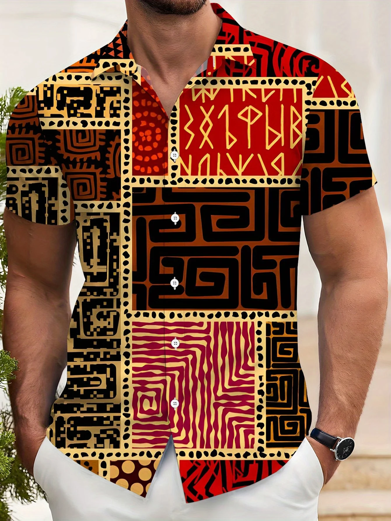 Men's African Tribal Patchwork Print Hawaiian Shirt Vintage Ethnic Geometric Short Sleeve Button Down Casual Summer Aloha Shirt
Men's African Tribal Patchwork Print Hawaiian Shirt Vintage Ethnic Geometric Short Sleeve Button Down Casual Summer Aloha Shirt