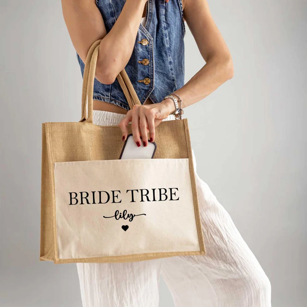 Personalized Name Printed Jute Tote Handbag Reusable Shopping Handbag Unique Friendship Gathering Gift for Women Group Trip
Personalized Name Printed Jute Tote Handbag Reusable Shopping Handbag Unique Friendship Gathering Gift for Women Group Trip