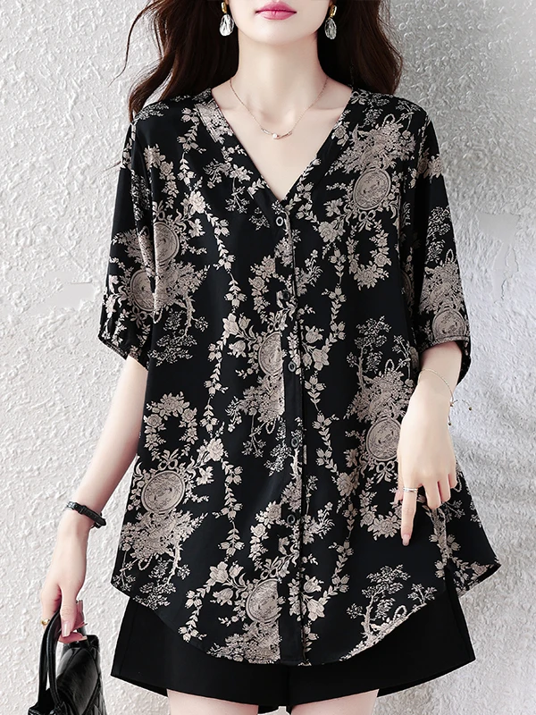 Elegant V-Neck Printed Short Sleeve Shirt Women's Loose Fit Belly Covering Slimming Design Summer 2026 Fashion Top
Elegant V-Neck Printed Short Sleeve Shirt Women's Loose Fit Belly Covering Slimming Design Summer 2026 Fashion Top