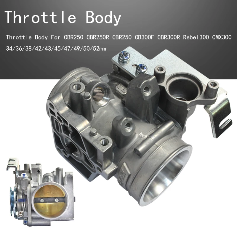 Throttle Body For CBR250 250R 300R CB300F Rebel300 CMX300 34/36/38/42/43/45/47/49/50/52mm
Throttle Body For CBR250 250R 300R CB300F Rebel300 CMX300 34/36/38/42/43/45/47/49/50/52mm