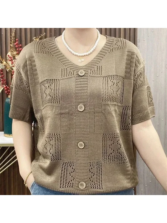 Elegant Thin Knitted Short Sleeve Hollow out Light Mature Spring Summer New Style Women's Midlife Mommy Top Soft Polyester
Elegant Thin Knitted Short Sleeve Hollow out Light Mature Spring Summer New Style Women's Midlife Mommy Top Soft Polyester