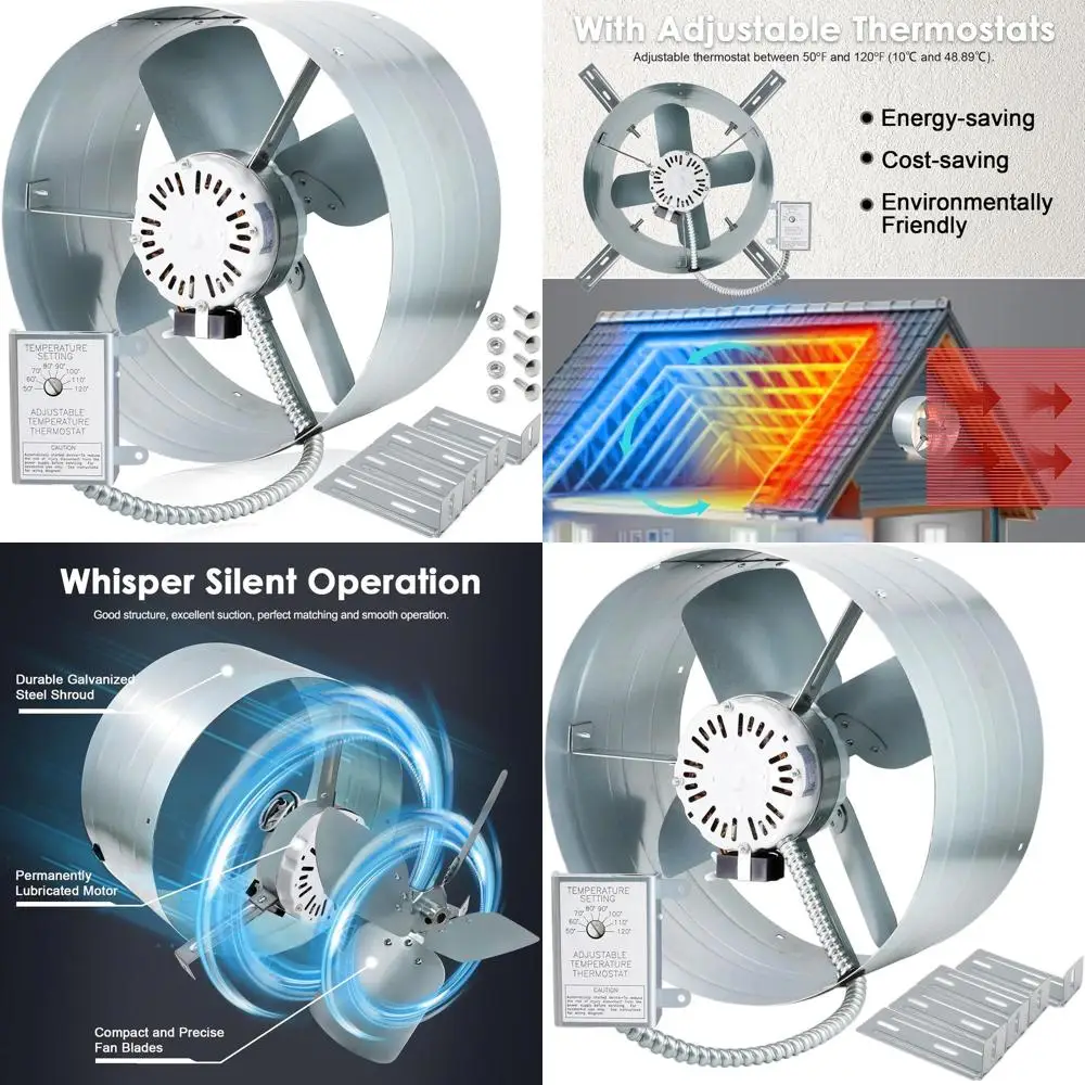 15 High-Performance Low-Noise Gable Vent Exhaust Fan with 1650 CFM, Adjustable Louvers, 14 Blades, and Permanently Lubricated Mo
15 High-Performance Low-Noise Gable Vent Exhaust Fan with 1650 CFM, Adjustable Louvers, 14 Blades, and Permanently Lubricated Mo
