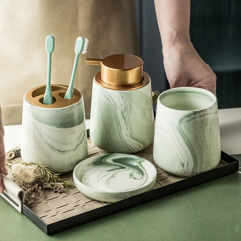 Creative Gradient Green Marbled Ceramic Lotion Bottle Toothbrush Holder Soap Dish Set Bathroom Accessories Soap Dispenser Bottle
Creative Gradient Green Marbled Ceramic Lotion Bottle Toothbrush Holder Soap Dish Set Bathroom Accessories Soap Dispenser Bottle