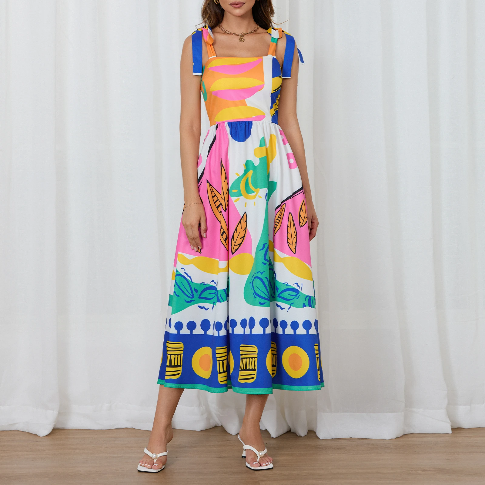 Women's Summer Bohemia Dress Sleeveless Tie Shoulder Strap Square Neck Long Flowy Dress for Beach
Women's Summer Bohemia Dress Sleeveless Tie Shoulder Strap Square Neck Long Flowy Dress for Beach