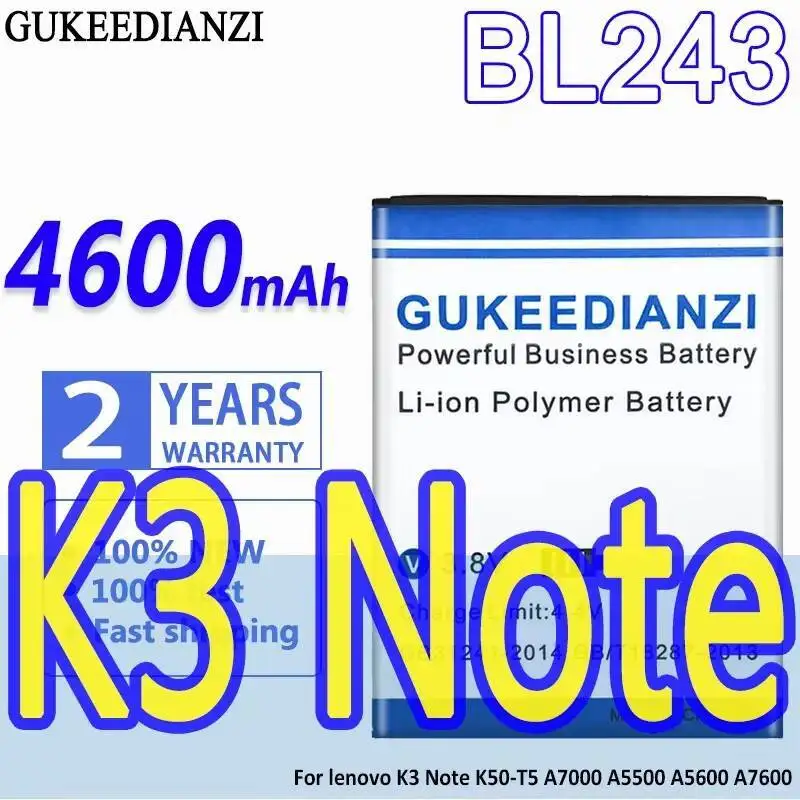 For Lenovo K3 Note K50-T5 A7000 A5500 A5600 A7600 Long-Lasting Performance BL243 4600Mah Mobile Phone Battery
For Lenovo K3 Note K50-T5 A7000 A5500 A5600 A7600 Long-Lasting Performance BL243 4600Mah Mobile Phone Battery