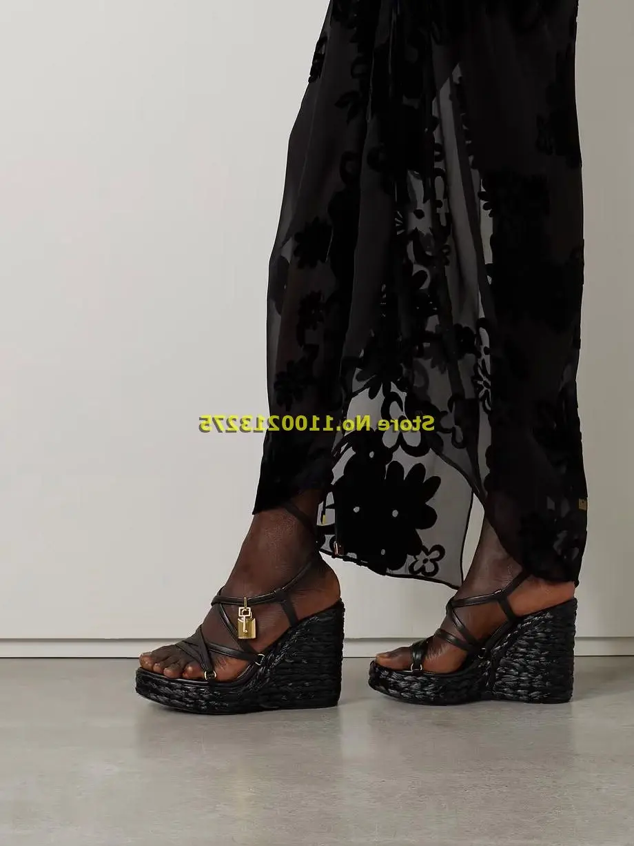 Lace Up Metal Lock Decor Sandals Open Toe Wedges Platform Strappy Black Fashion 2024 Summer Women Shoes Cross Strap Shoes
Lace Up Metal Lock Decor Sandals Open Toe Wedges Platform Strappy Black Fashion 2024 Summer Women Shoes Cross Strap Shoes
