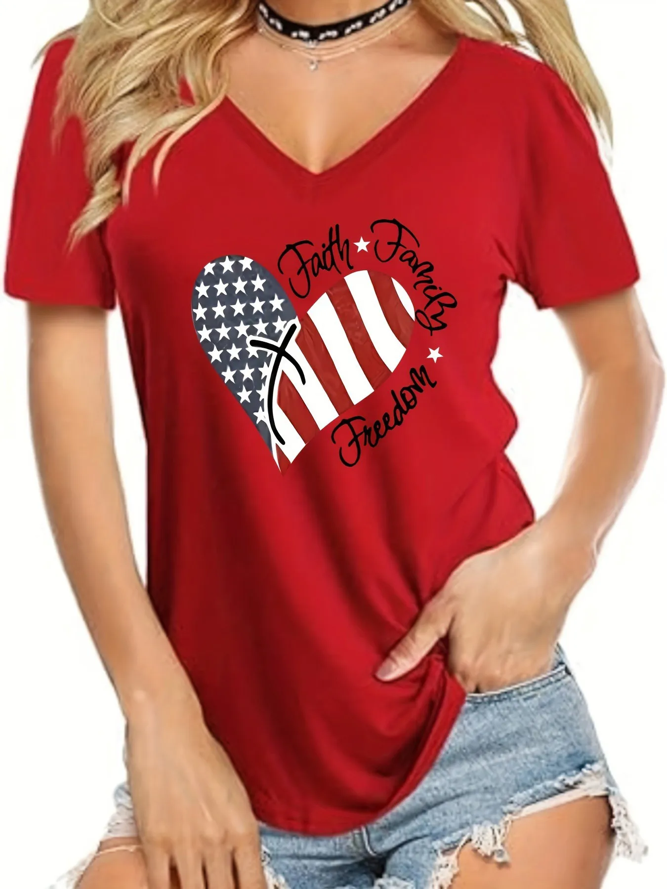 Patriotic V Neck T-Shirt Relaxed Casual Fashionable Short Sleeves Sports Tee For Women Independence Day Themed For Sports Fitnes
Patriotic V Neck T-Shirt Relaxed Casual Fashionable Short Sleeves Sports Tee For Women Independence Day Themed For Sports Fitnes