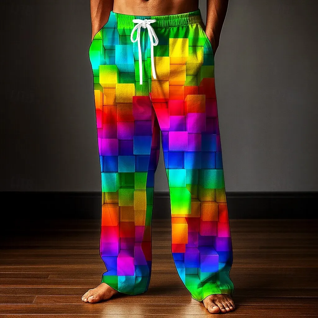 Men's Geometric Rainbow Grid Plaid Pants Trousers Mid Waist Drawstring Elastic Waist Casual Outdoor Wide-leg Trousers for Men
Men's Geometric Rainbow Grid Plaid Pants Trousers Mid Waist Drawstring Elastic Waist Casual Outdoor Wide-leg Trousers for Men