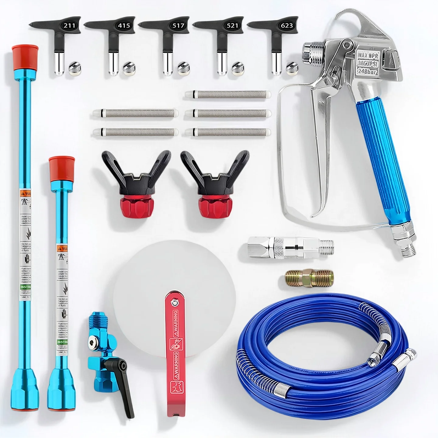 20Pcs Airless Paint Spray Gun Kit 5 Nozzles 10m Hose 2 Extension Pole Wall Painting Sprayer Accessories Home Construction Tool
20Pcs Airless Paint Spray Gun Kit 5 Nozzles 10m Hose 2 Extension Pole Wall Painting Sprayer Accessories Home Construction Tool